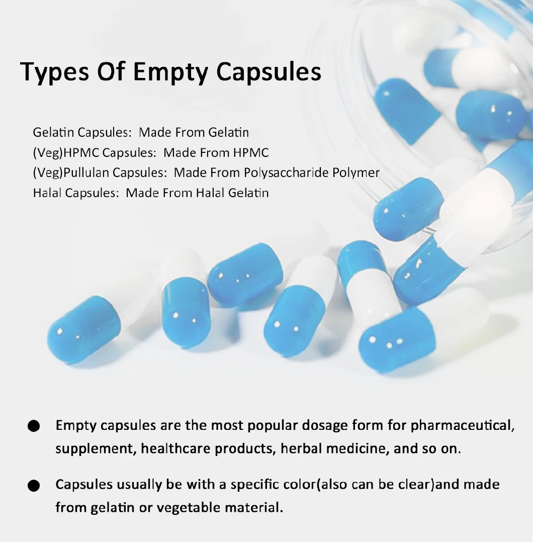 HPMC Material Empty Vegetable Capsule Size 00#, 0#, 1# for Vegetarian